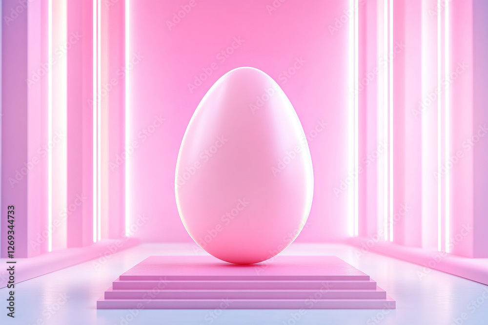 Futuristic pink egg display with neon lights background for easter decor or design Futuristic pink egg display with neon lights background for easter decor or design