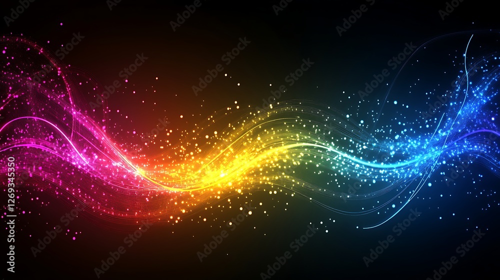 Obraz premium Abstract Colorful Light Waves and Sparkles Design
