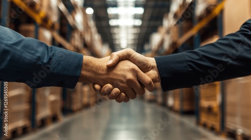 Close-up of Two Hands Shaking in a Warehouse Environment