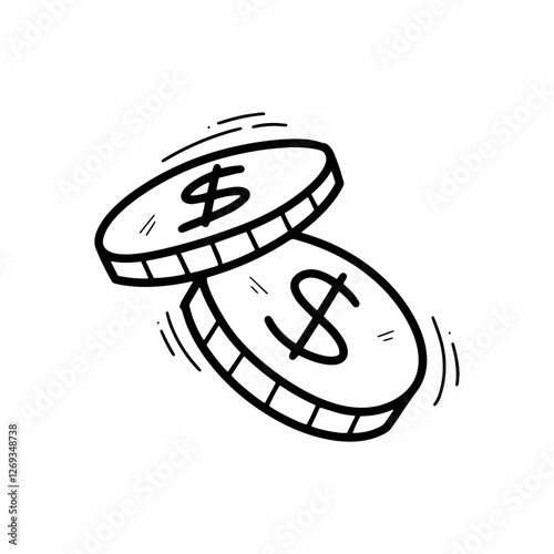 Hand Drawn Coins Illustration. Doodle Vector. Isolated on White Background - EPS 10 Vector