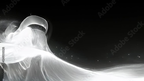 Abstract white luminous wave flowing across a black background.