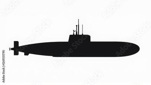 Submarine Silhouette Black and White Vector Illustration