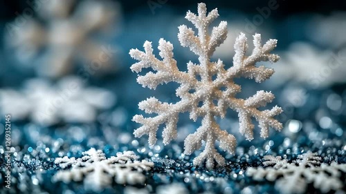 Sparkling Snowflake on a Bed of Blue Glitter
