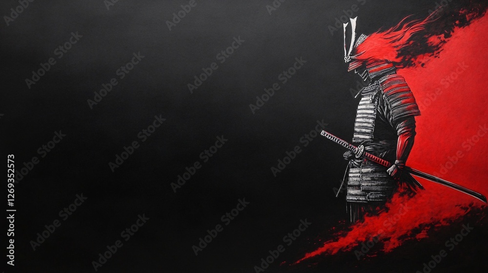 Fototapeta premium Samurai Warrior Illustration in Red and Black