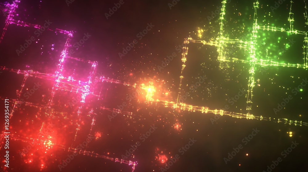 Obraz premium Abstract Glowing Grid Network Of Light And Color