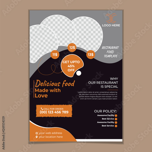 New unique modern food and restaurant vector flyer design template for social media post.