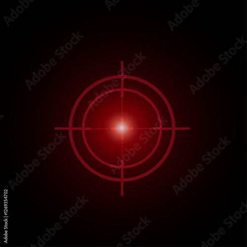 Neon red aim icon template. Glowing neon target sign, outline crosshair silhouette