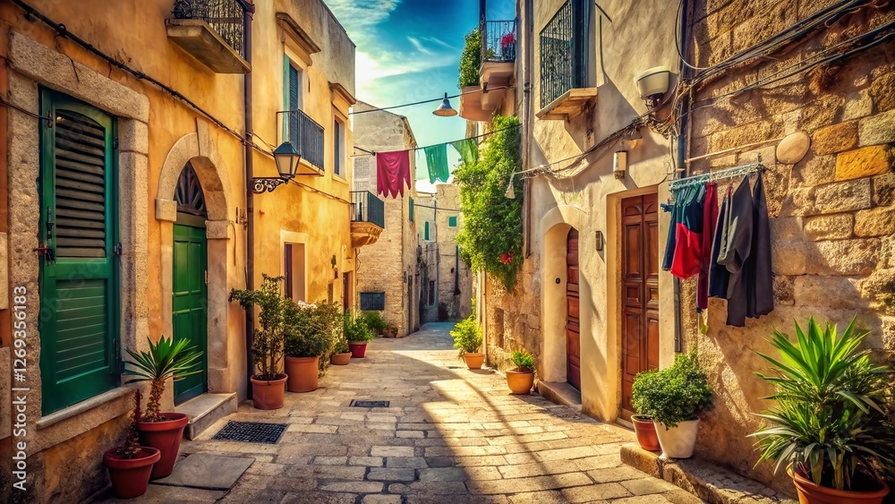 Fototapeta premium Vintage Salento, Italy: Charming Old Sea Street in Otranto