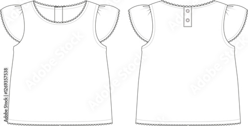 Girls Butterfly sleeve T-shirt Flatsketch