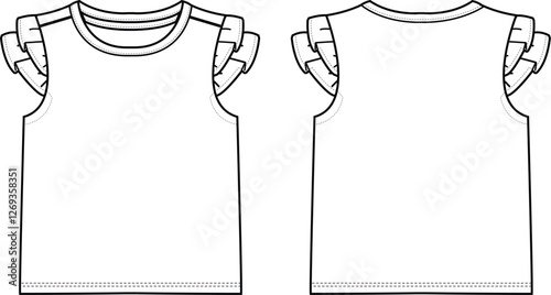 Girls Ruffle sleeve T-shirt Flatsketch
