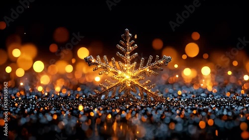Glimmering Gold Snowflake on Sparkling Glitter Background