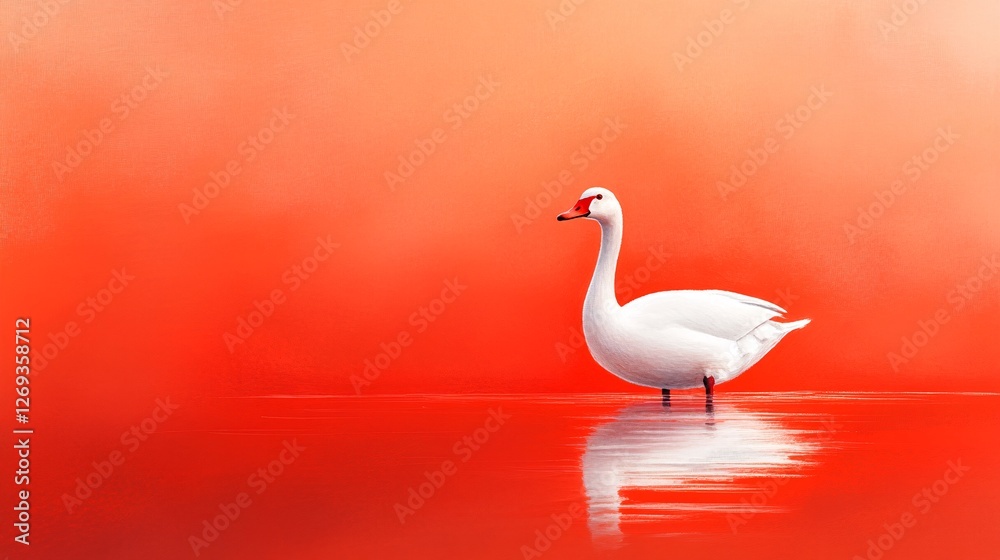 Fototapeta premium Elegant White Swan on Red Background