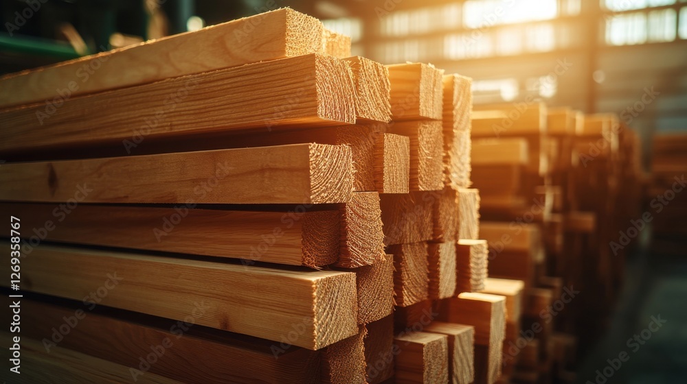 A close-up view of stacked wooden planks in a warehouse, showcasing the texture and quality of the wood used in construction. A close-up view of stacked wooden planks in a warehouse, showcasing the texture and quality of the wood used in construction.