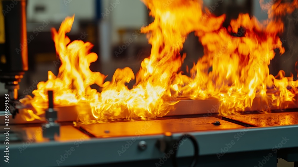 Obraz premium Macro Shot of Flame Testing Device Engaging Fire-Resistant Material