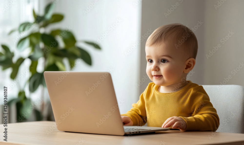 Adorable Baby Using Laptop at Home Adorable Baby Using Laptop at Home