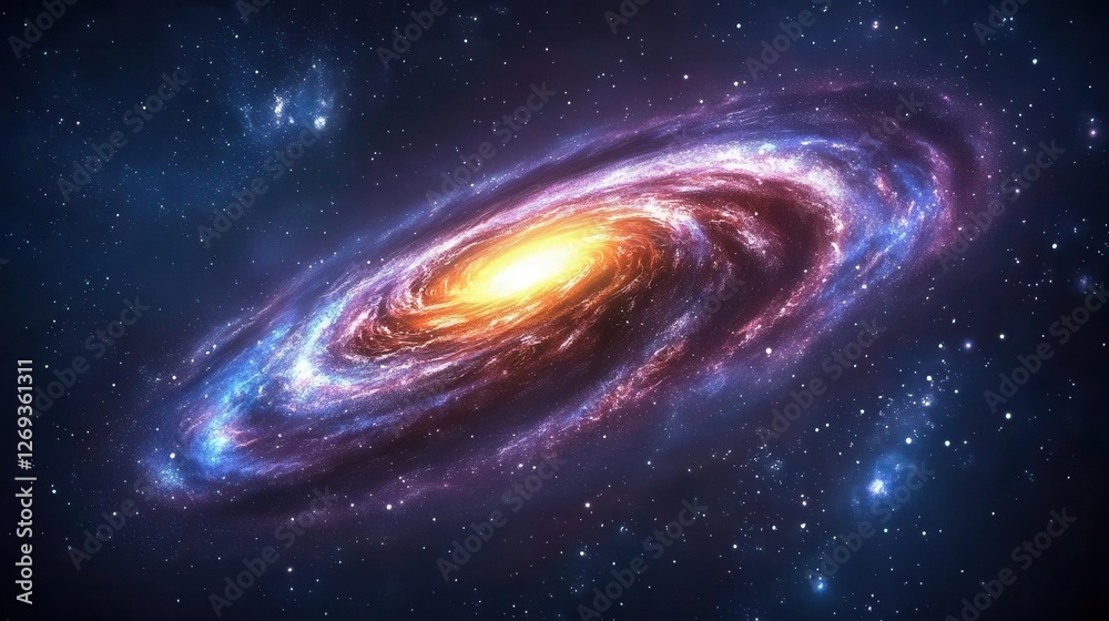 A stunning view of a spiral galaxy with vibrant colors and brilliant star formations. A stunning view of a spiral galaxy with vibrant colors and brilliant star formations.