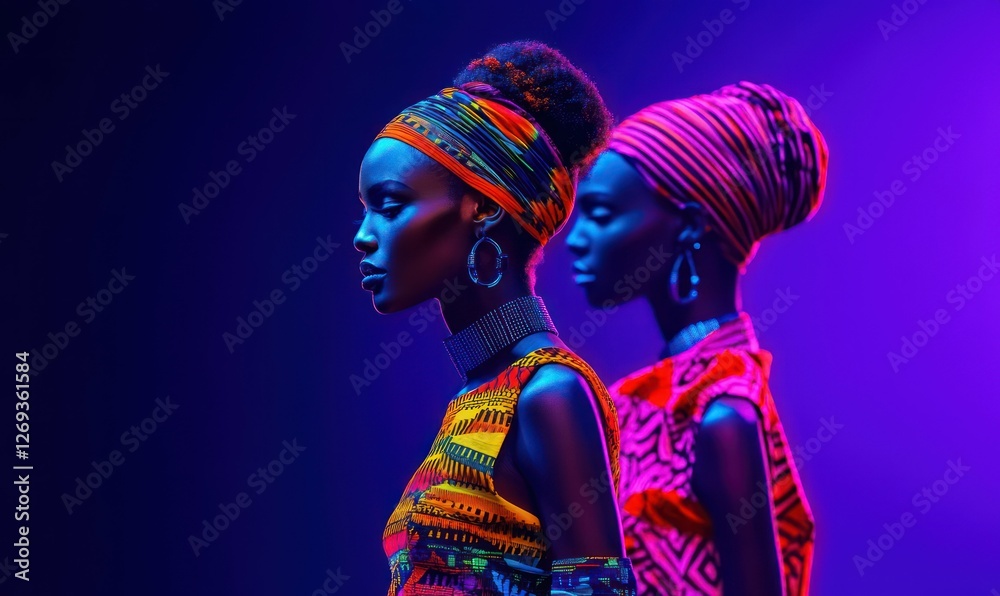 Fototapeta premium Futuristic Ethnic Fashion with LED and Holographic Accents