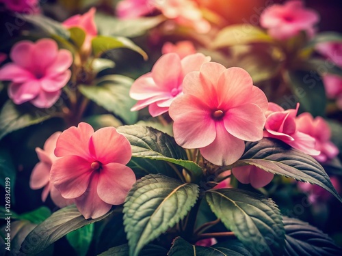 Vintage Style Photo of Delicate  Impatiens flaccida Wildflower