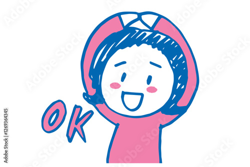OKサインを出すかわいい女性の手描きイラスト