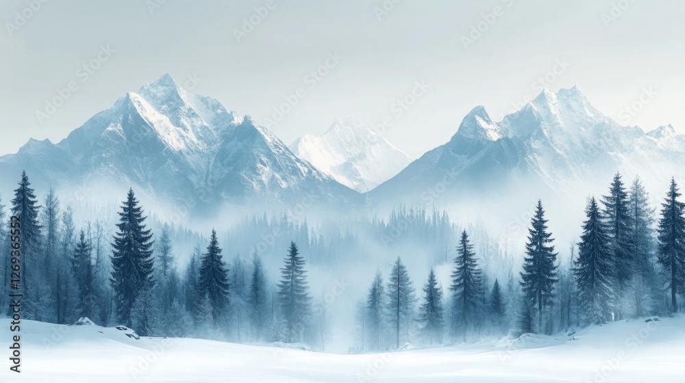 Serene winter wonderland snow capped peaks tranquil scene Serene winter wonderland snow capped peaks tranquil scene