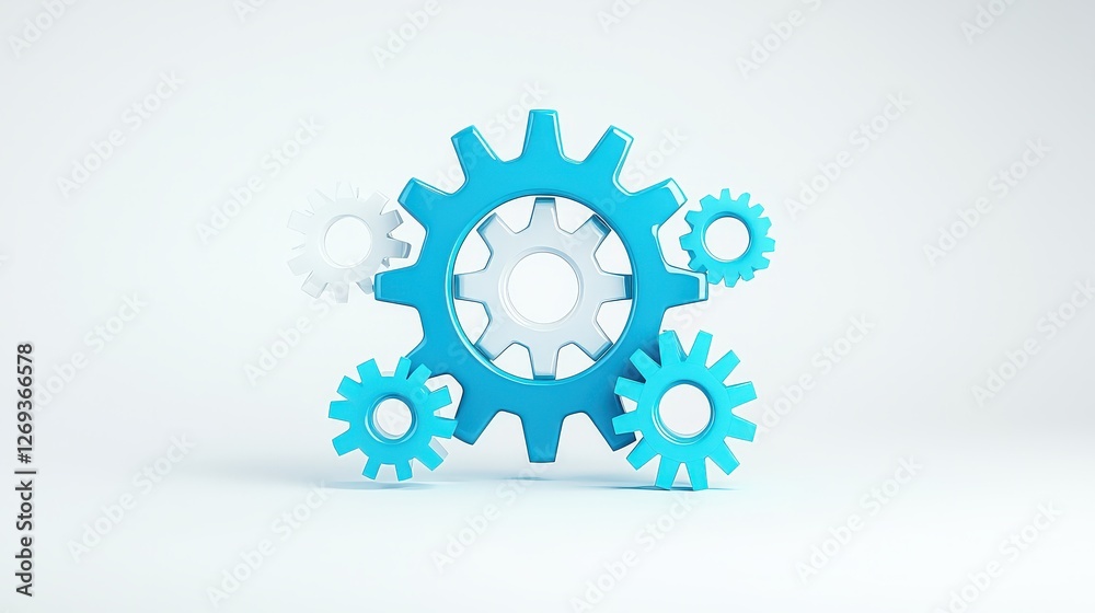 A modern 3D industry icon with a minimal gradient finish, showcasing a gear and factory concept in a clean, professional style, isolated on a crisp white background. A modern 3D industry icon with a minimal gradient finish, showcasing a gear and factory concept in a clean, professional style, isolated on a crisp white background.