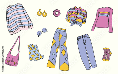 Fashion girls retro style outfit. 