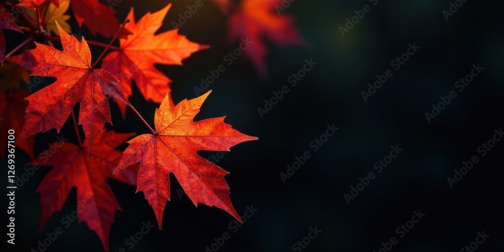 Vibrant Autumn Maple Leaves Against a Dark Background, a Stunning Display of Nature's Seasonal Transformation Vibrant Autumn Maple Leaves Against a Dark Background, a Stunning Display of Nature's Seasonal Transformation