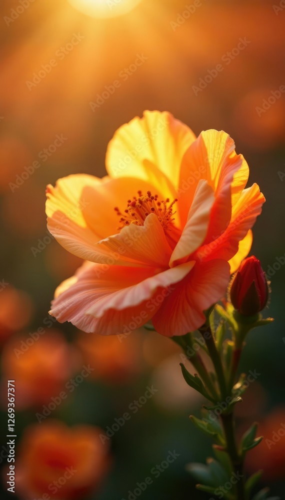 Delicate orange blossoms unfurl in warm sunlight, revealing intricate petals, bloom, blossom Delicate orange blossoms unfurl in warm sunlight, revealing intricate petals, bloom, blossom