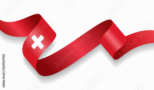 Swiss flag wavy abstract background. Vector illustration.