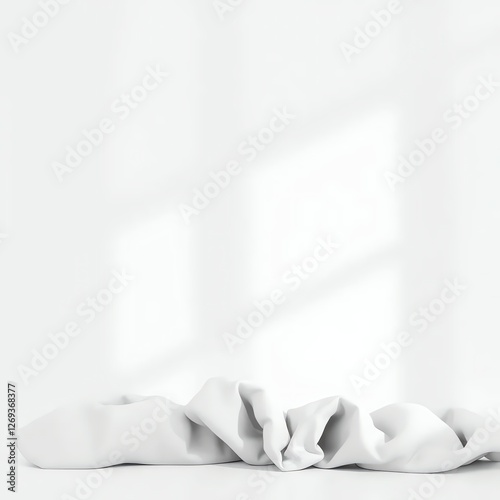 an image of a white bed with a white sheet on it, there is a white object that is laying on the floor photo