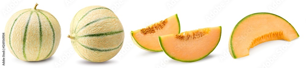 Sliced cantaloupe melon isolated on white background. clipping path Sliced cantaloupe melon isolated on white background. clipping path