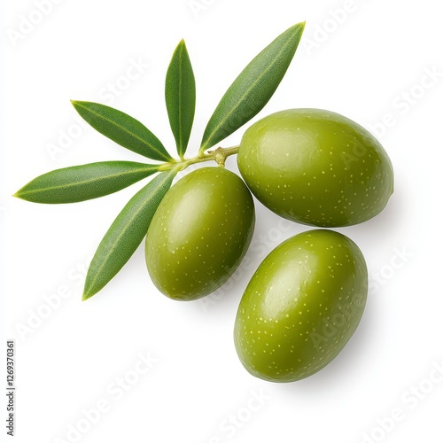 Fresh Green Olives on Branch Close Up