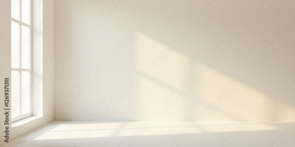 Sunlight Illuminates an Empty Room with a Single Window, Creating a Serene and Minimalist Atmosphere Ideal for Design Presentations or Product Displays Sunlight Illuminates an Empty Room with a Single Window, Creating a Serene and Minimalist Atmosphere Ideal for Design Presentations or Product Displays