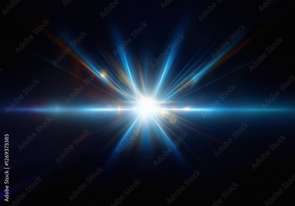 A bright white light shines in the center of a dark background, with blue and orange light streaks spreading outwards. A bright white light shines in the center of a dark background, with blue and orange light streaks spreading outwards.