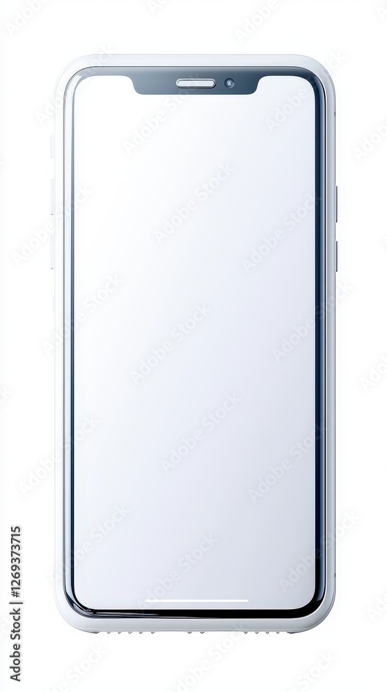 Ultra-clean 3D mobile touch screen with a plain white display, no additional effects, futuristic and minimalistic smartphone UI, digital technology concept, professional stock Ultra-clean 3D mobile touch screen with a plain white display, no additional effects, futuristic and minimalistic smartphone UI, digital technology concept, professional stock