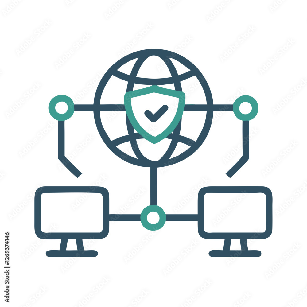 Flat Secure Network Lock Icon Vector - Minimal Design for Server Protection Compliance Flat Secure Network Lock Icon Vector - Minimal Design for Server Protection Compliance