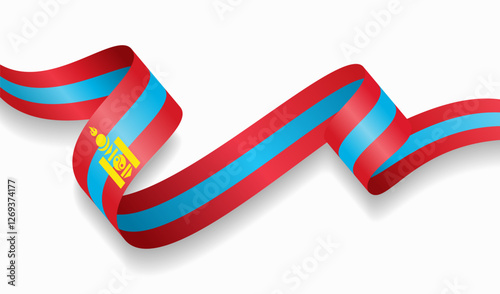 Mongolian flag wavy abstract background. Vector illustration.