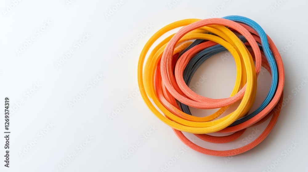 Colorful Rubber Bands on a White Background Top View with Copy Space Colorful Rubber Bands on a White Background Top View with Copy Space