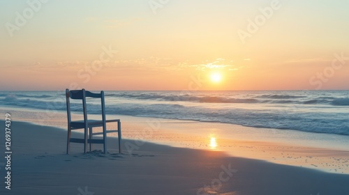 Empty Chair on Beach Sunrise photo
