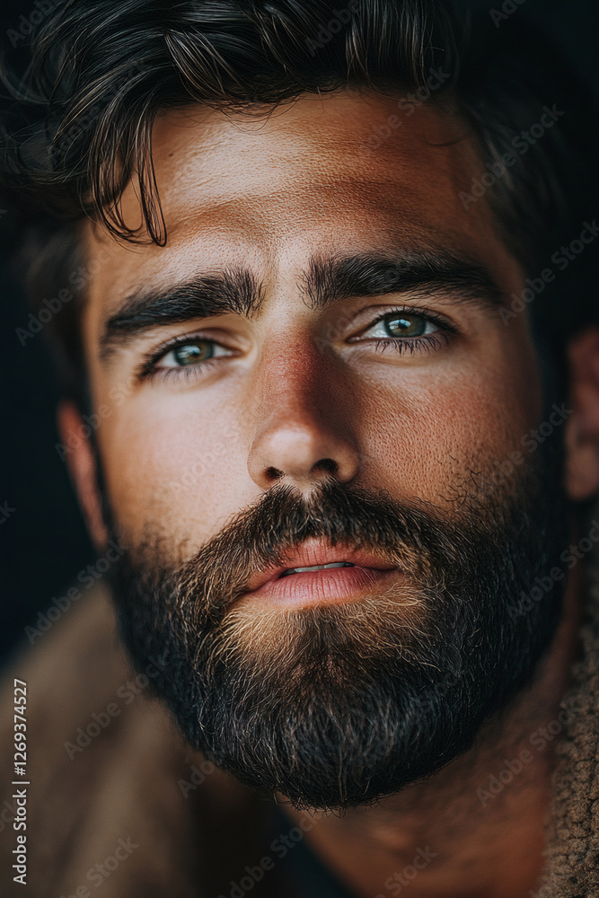 Obraz premium Profile pic portrait photo of a young handsome man with a beard 
