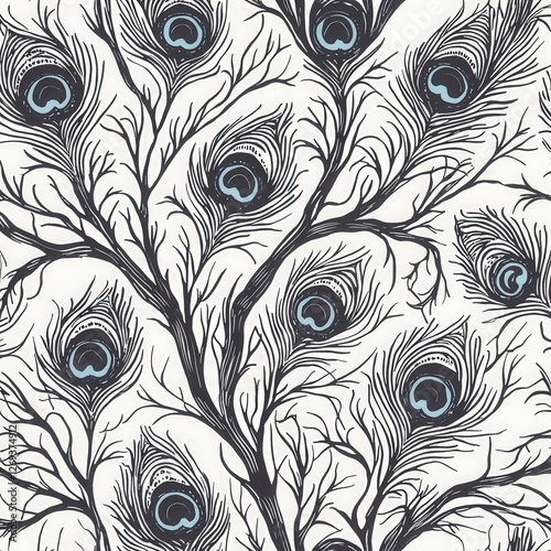 Elegant Peacock Feather Pattern with Intricate Design and Artistic Flair