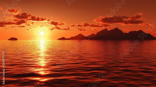 A stunning sunset over the ocean casting fiery colors across the horizon