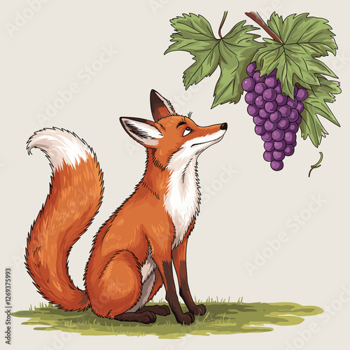 The Fox and the Grapes - Classic Fable Illustration