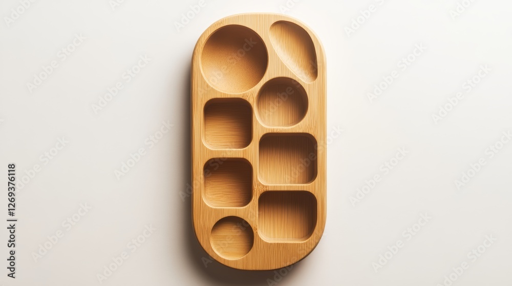 Wooden Shape Sorter on a White Background Top View with Ample Copy Space Wooden Shape Sorter on a White Background Top View with Ample Copy Space