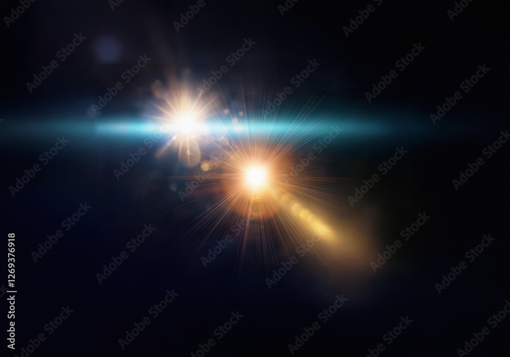 A bright light flares across a dark background, casting a glow of warm and cool colors. A bright light flares across a dark background, casting a glow of warm and cool colors.