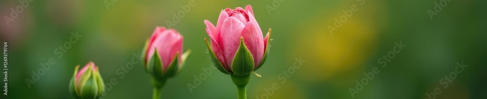 Three buds of different colors on a single stem, growth, flowers, nature Three buds of different colors on a single stem, growth, flowers, nature
