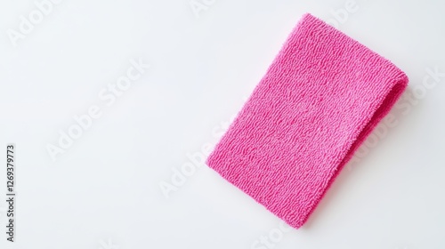 Bright Pink Sweatband on White Background Top View with Copy Space