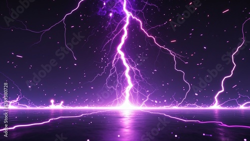 Abstract impact of streak plasma purple glowing lightning sparks effects anime on plain black background