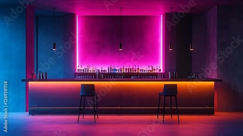 Wallpaper Mural Futuristic bar counter with a vibrant cocktail under neon lights Torontodigital.ca