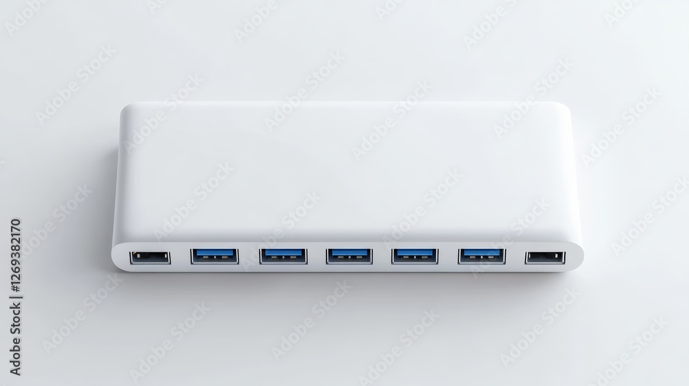 USB Hub Arrangement on Clean Surface Featuring Multiple Ports
